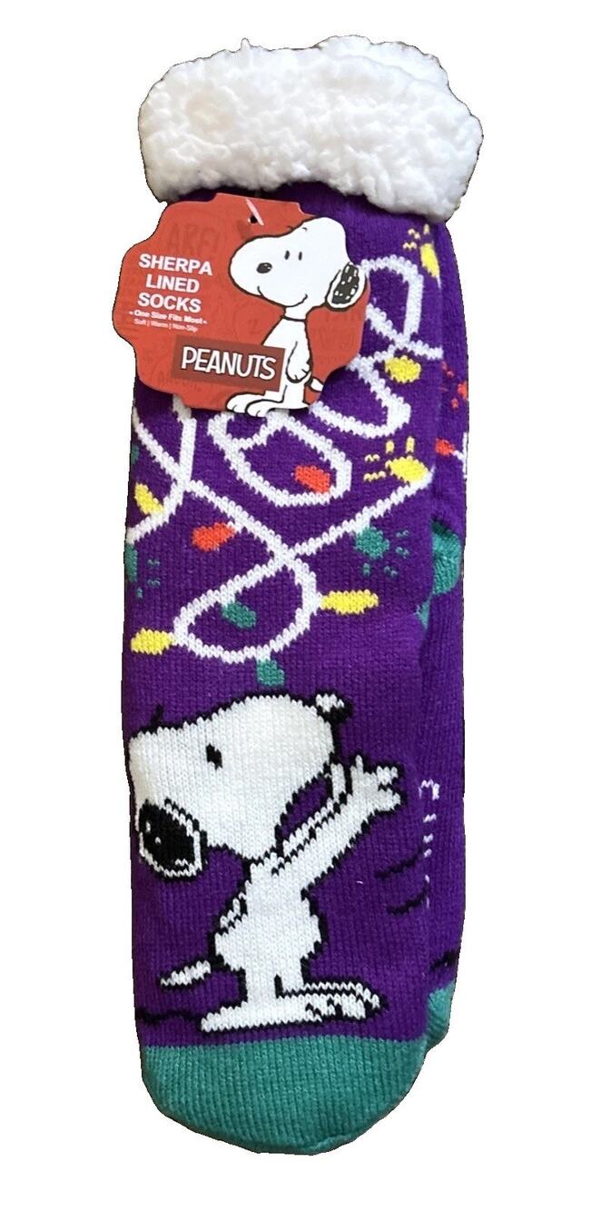 Peanuts Snoopy Sherpa Lined Non-Slip Slipper Socks Christmas One Size NWT New!